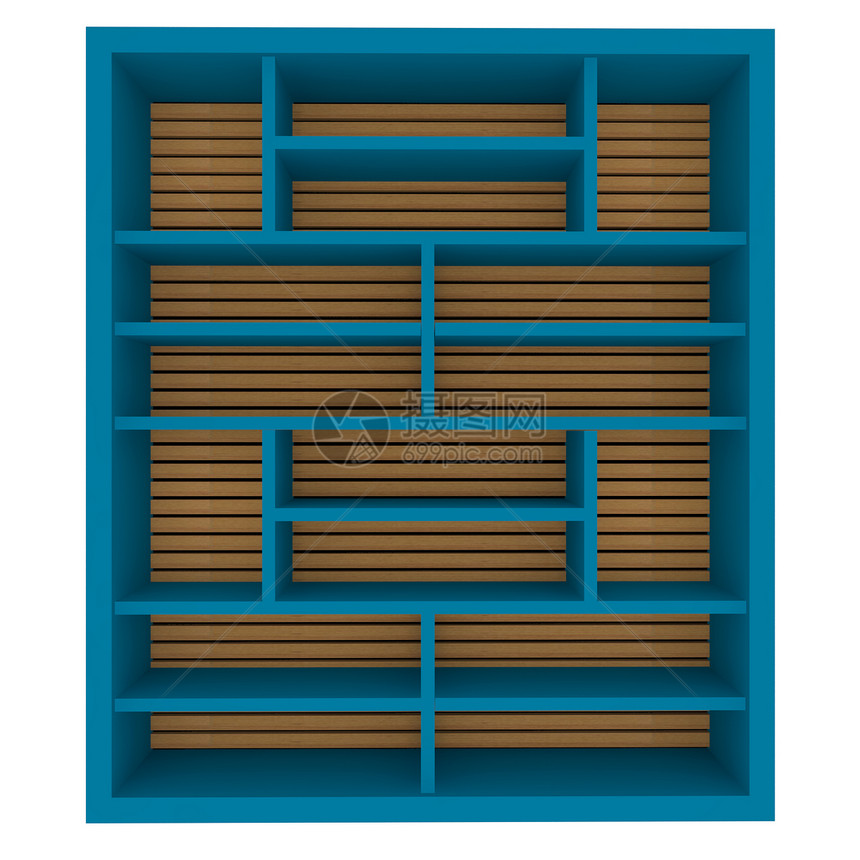 清空蓝架店铺架子框架正方形木头画廊蓝色贮存地面办公室图片