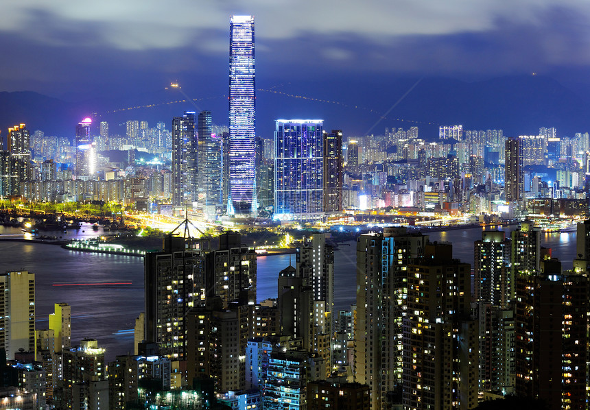香港市晚上办公室金融商业顶峰城市港口建筑学场景景观市中心图片