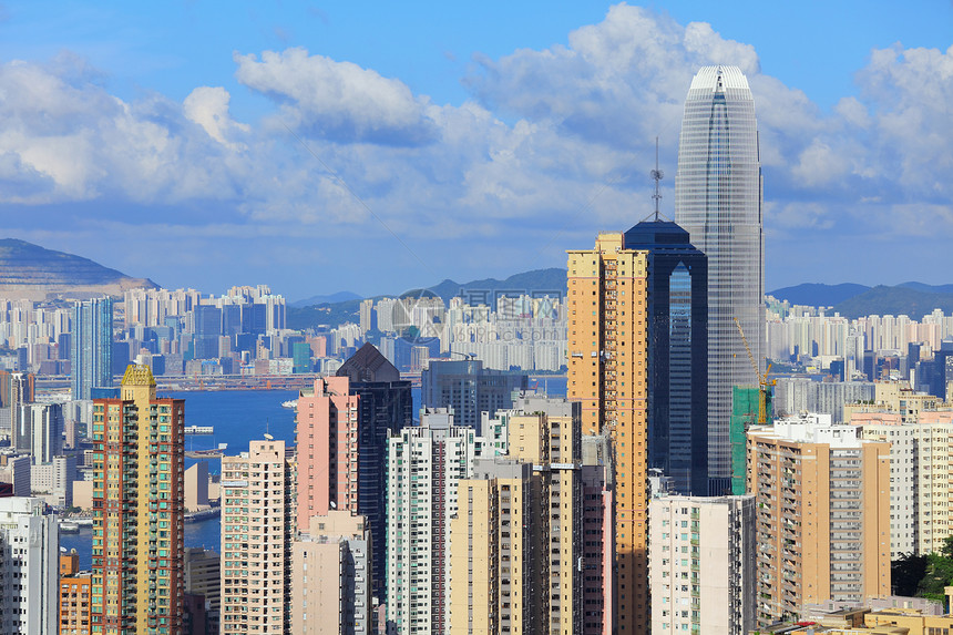 香港市风景摩天大楼居民区建筑办公室城市市中心地标商业蓝色景观图片