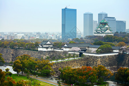 大阪城堡和城景背景图片