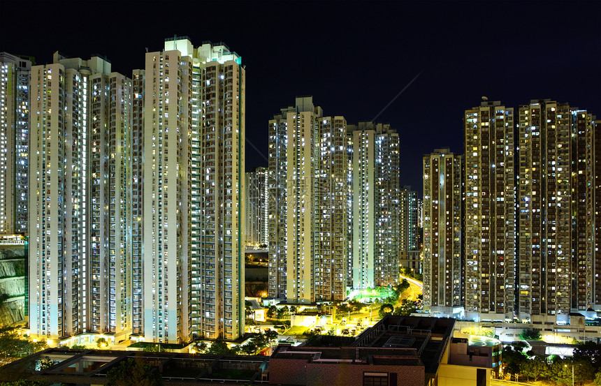 晚上在市中心的香港住宅建筑风景财产民众摩天大楼建筑学房子景观图片