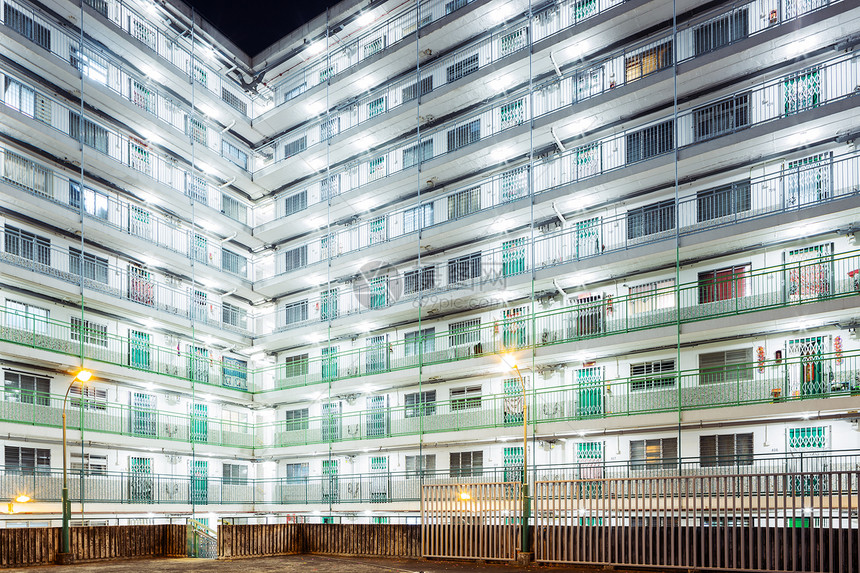 晚上在香港的公屋住宅景观城市公寓场景财产市中心天际住房民众图片
