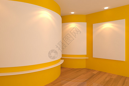 黄色房间推介会地面曲线帆布展览画廊文件夹框架创造力橙子背景图片