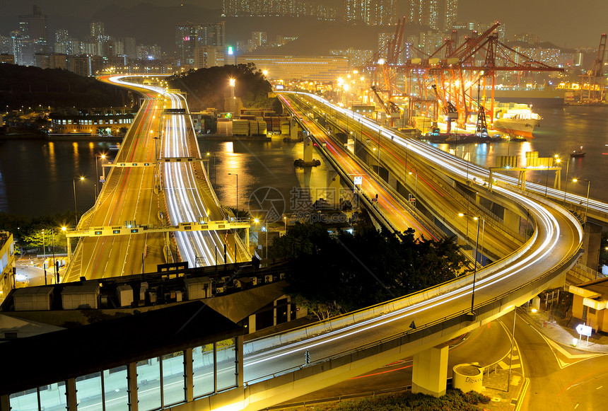香港的交通系统场景踪迹穿越蓝色商业路口立交桥运输建筑学道路图片