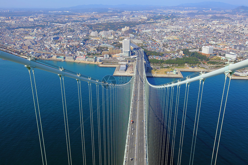 神户的秋桥天空电缆海岸线建筑明石旅行支撑世界运输海峡图片