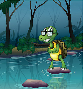 乌龟河池塘里的乌龟插画