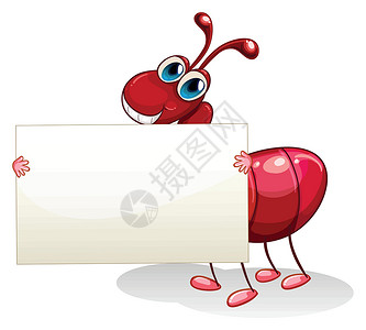 拿着红旗的蚂蚁一只微笑的蚂蚁拿着空白板设计图片