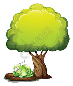 睡觉流口水一个绿色的三眼怪物 睡在树下沉睡设计图片