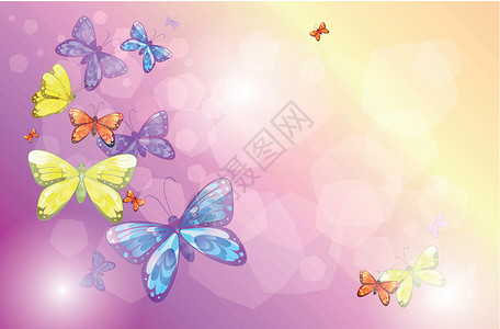 带多彩蝴蝶的文具粉红色卡通片空白绘画海报邀请函材料团体卡片备忘录背景图片