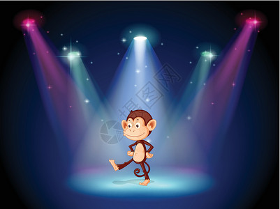 跳舞的猴子一只猴子在舞台上跳舞 有聚光灯插画