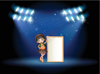 一个舞台 一个年轻女孩拿着空的招牌背景图片