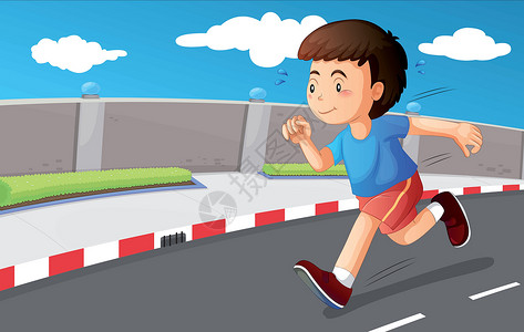 一个小男孩跑在街上背景图片