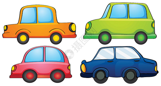 准也运输的设计和颜色各有不同 交通方式也不同绿色动力轿车动画片卡通片橙子玻璃窗户白色粉色插画