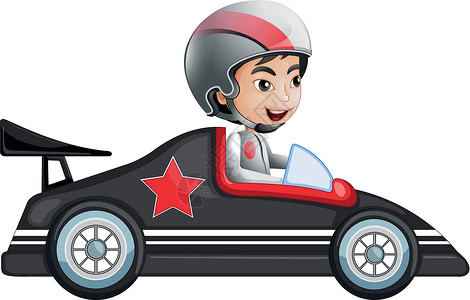 赛车场地一个年轻男孩骑着赛车插画