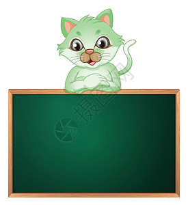 绿草坪的猫一只绿猫 靠在黑板上设计图片