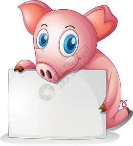 拿着黄线猪一只拿着空标牌的猪设计图片