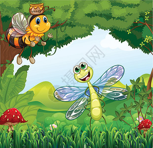 在森林里一只和一只蜜蜂高清图片