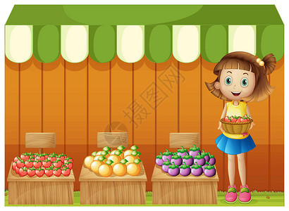 水果摊位卖不同水果的女孩子设计图片