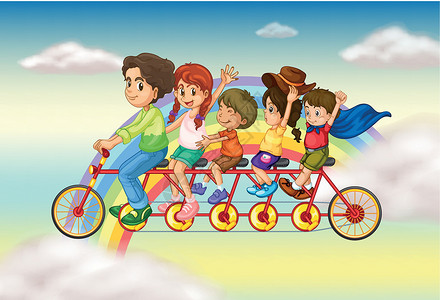 彩虹带人素材一辆家庭自行车 有一群人骑着设计图片
