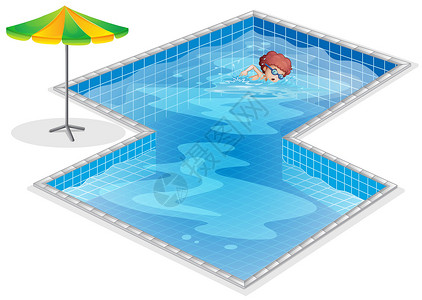 游泳池下砖块一个男孩在游泳池里练习插画