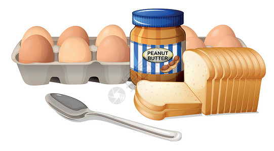 花生面包有花生酱和鸡蛋的面包插画
