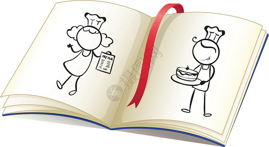 长方形蛋糕一本附有主厨形象的绘画书设计图片