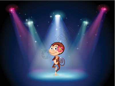 在舞台中心跳舞的猴子 在舞台中央技巧舞台剧射线展示火花艺术舞蹈艺术家马戏团艺术品插画