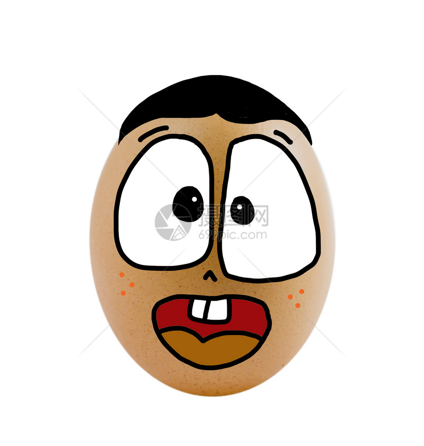 一个鸡蛋漫画营养绘画食物乐趣棕色情感白色椭圆形蛋壳图片