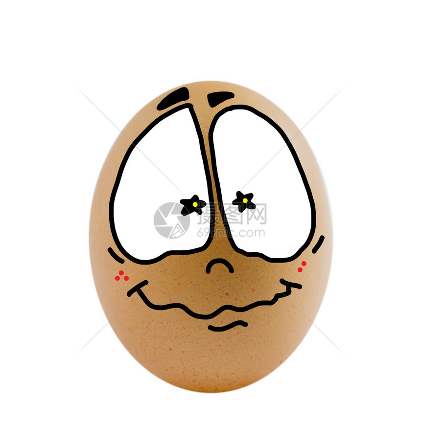 一个鸡蛋蛋壳棕色漫画营养乐趣情感绘画食物椭圆形白色图片
