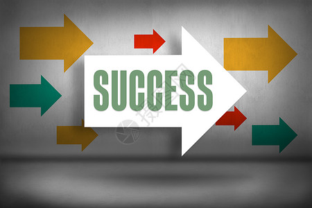 成功与箭头指向成就一个字白色胜利红色橙子流行语绿色背景图片