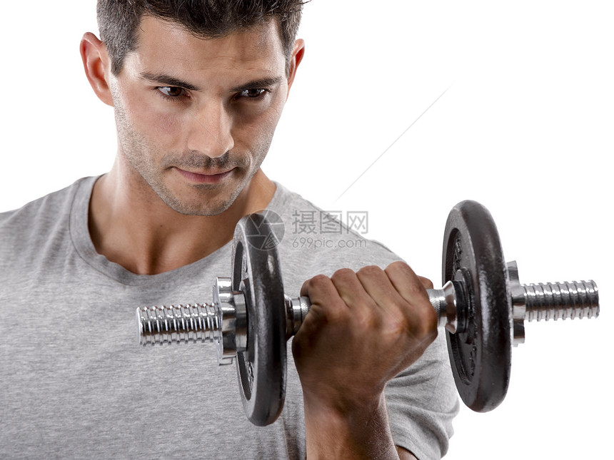 健身人锻炼运动成人重量训练健身房举重白色力量微笑肌肉男性图片