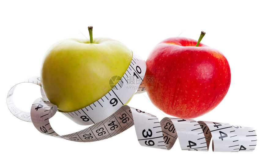 重量损失食物营养水果健康饮食红色饮食卷尺概念黄色图片