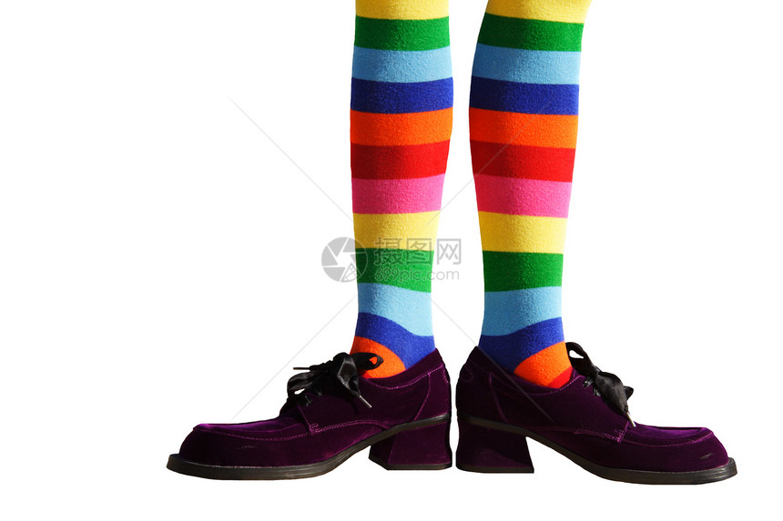 小丑脚戏服蓝色红色绿色橙子紫色短袜黄色丝袜派对图片