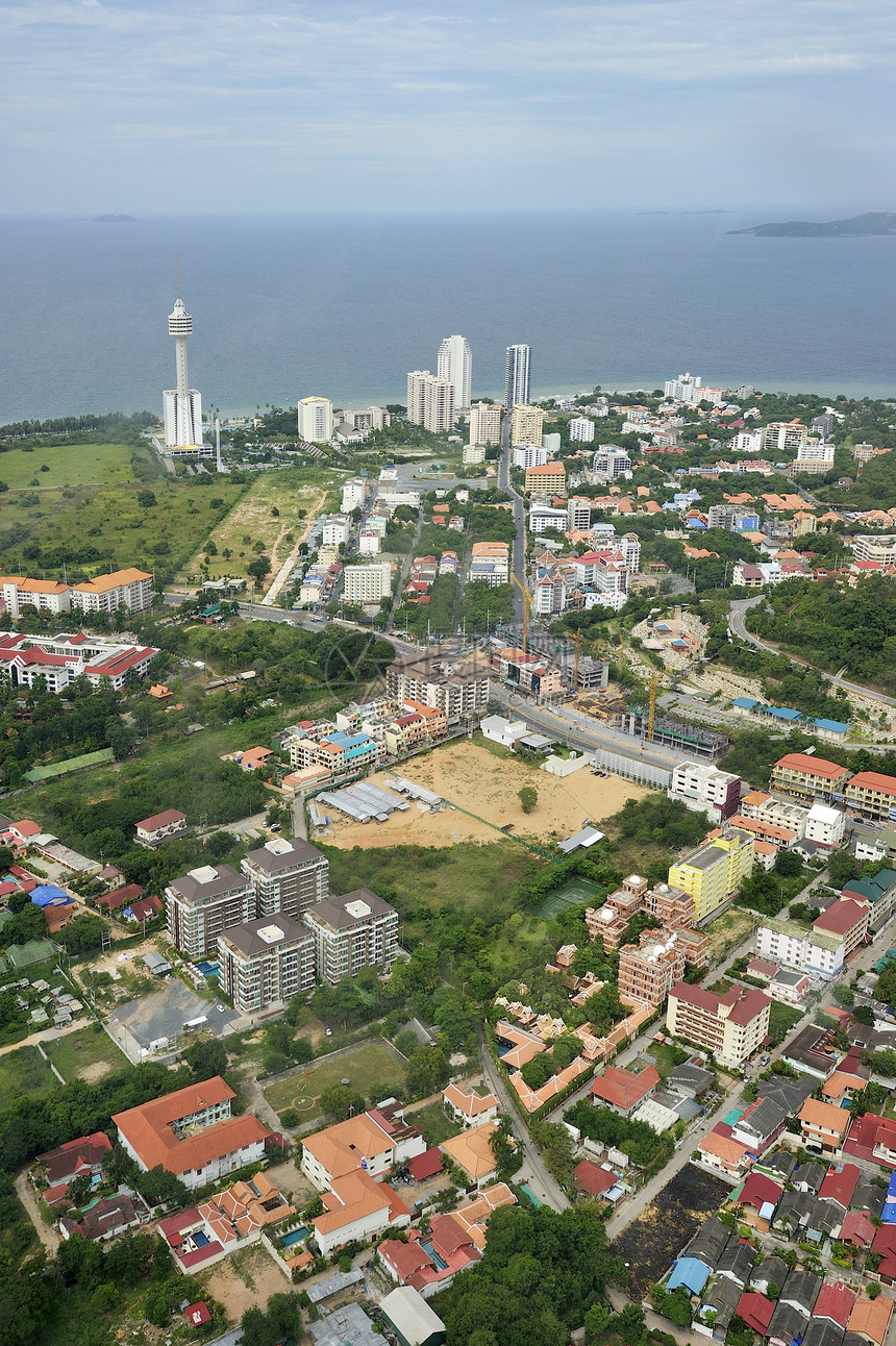 泰国春伯里Chonburi巴塔亚市的空中景象景观旅游酒店城市海滩建筑学图片