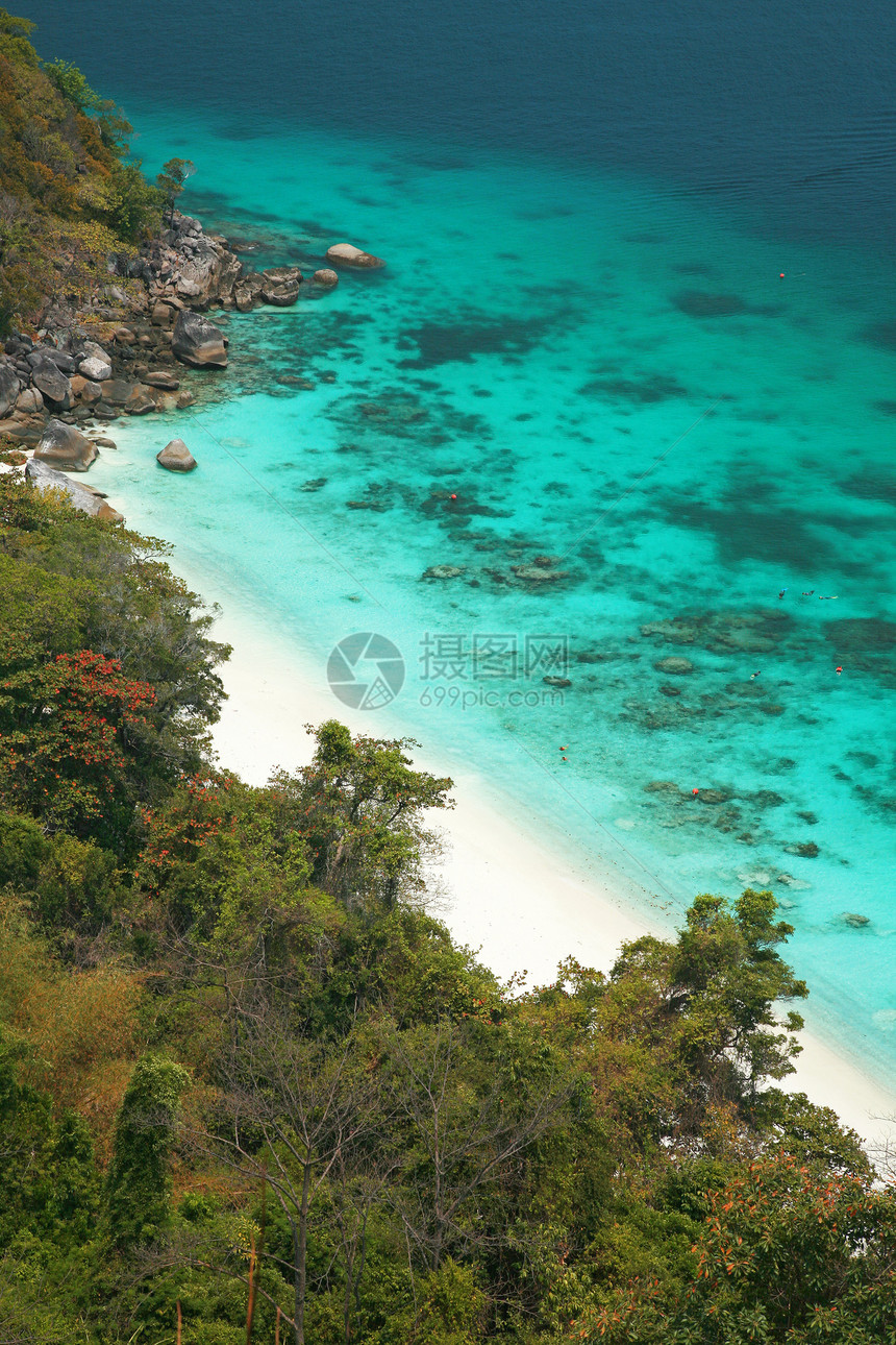 泰国西米兰群岛天堂湾的观点 泰国支撑海景海洋海滩海岸线热带旅游天堂海岸风景图片
