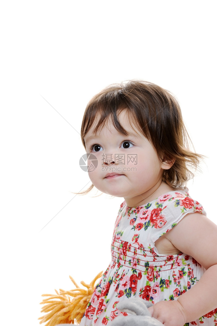 可爱的女孩女儿童年混血女性健康婴儿白色儿童孩子黑发图片