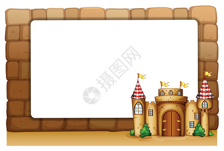 指示牌素材一座城堡在空标牌前插画