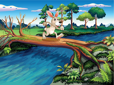 四渡河大桥一只兔子渡河插画