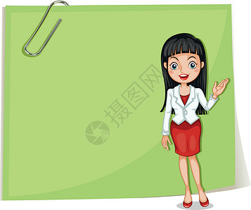 绿裙子女孩与商业女商务人士的空标牌设计图片