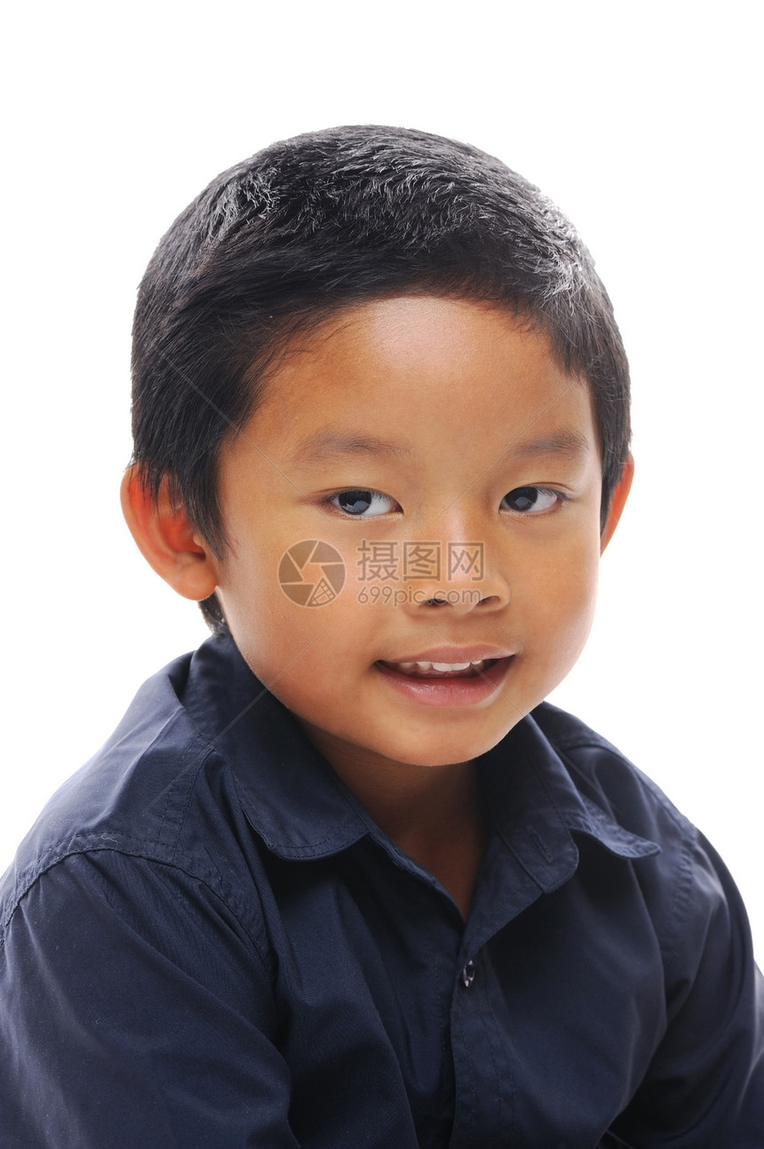 亚洲男孩蓝衬衫情感童年男生男性青年快乐微笑白色幸福孩子图片