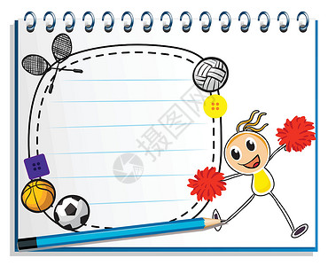足球手抄报一本笔记本和一位年轻啦啦队长的素描设计图片