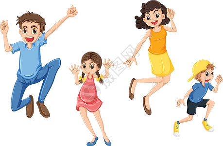 家庭剪贴画幸福的家庭跳跃女孩们青少年男性成年人团体绘画父母兄弟女性父亲设计图片