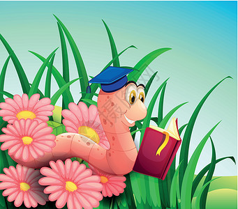 书香味一只在花园读书的蚯蚓设计图片