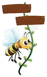 木板牌子一只蜜蜂靠近空白的牌子插画
