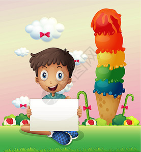 一个拿着空标语的男孩男人青少年绅士冰淇淋奶油领结天空甘蔗男性男生背景图片