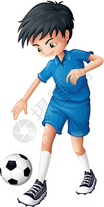 足球精神一个穿着全蓝色制服的足球运动员插画