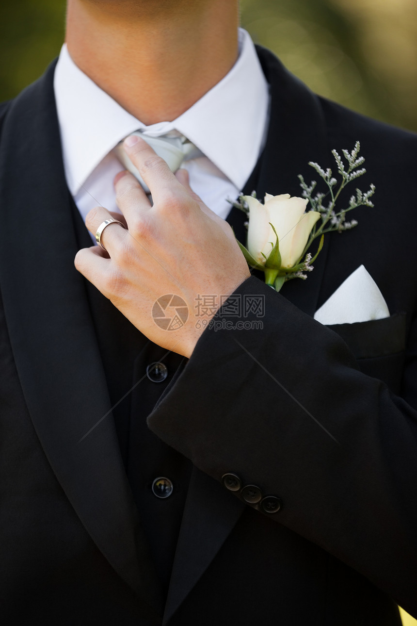 男性花瓣上鲜花的中间部分领带男人庆典翻领男性仪式婚姻派对婚礼调整图片
