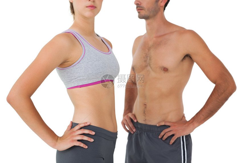 健康年轻夫妇的中间部分肌肉男人女性训练运动服力量男性运动员夫妻护理图片
