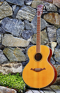 古典吉他反向墙壁文化乐器细绳音乐叶子背景图片