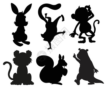松鼠剪影黑色和灰色动物草图艺术涂鸦线条素描兔子阴影剪影树木狐猴设计图片